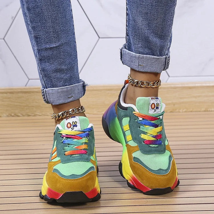 Blue Green Rainbow Orthopaedic Wide Toe Box Lightweight Trainers for Women