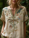 Beige Relaxed Round Neck Blouse for Women