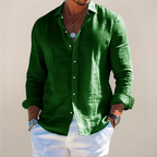 Linen Blend Long Sleeve Button Front Shirt for Men