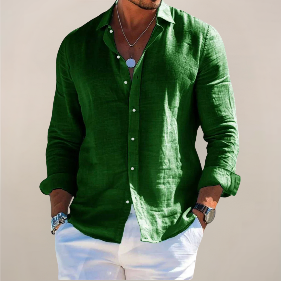 Linen Blend Long Sleeve Button Front Shirt for Men