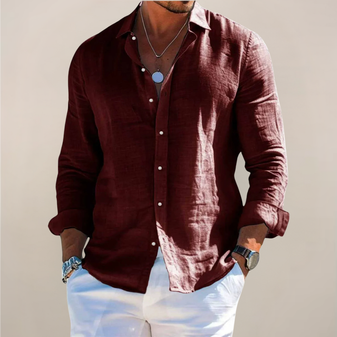 Linen Blend Long Sleeve Button Front Shirt for Men