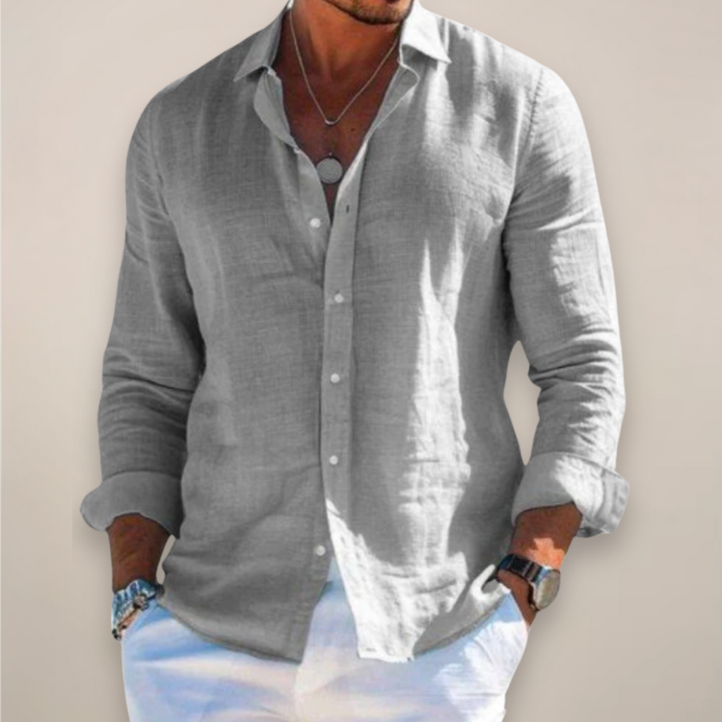 Linen Blend Long Sleeve Button Front Shirt for Men