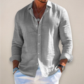 Linen Blend Long Sleeve Button Front Shirt for Men