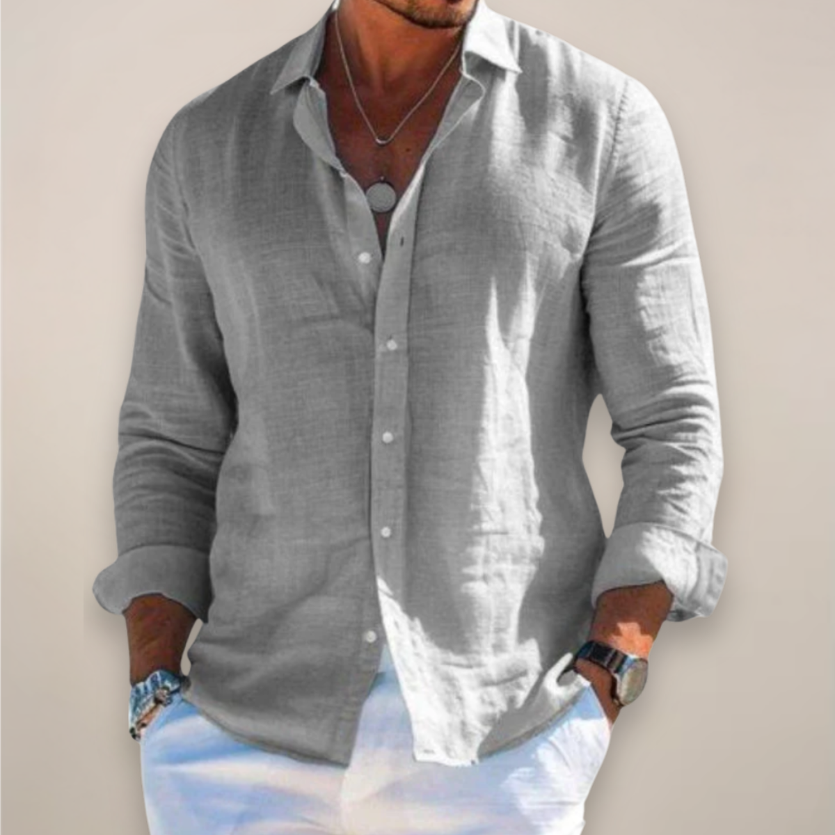Linen Blend Long Sleeve Button Front Shirt for Men