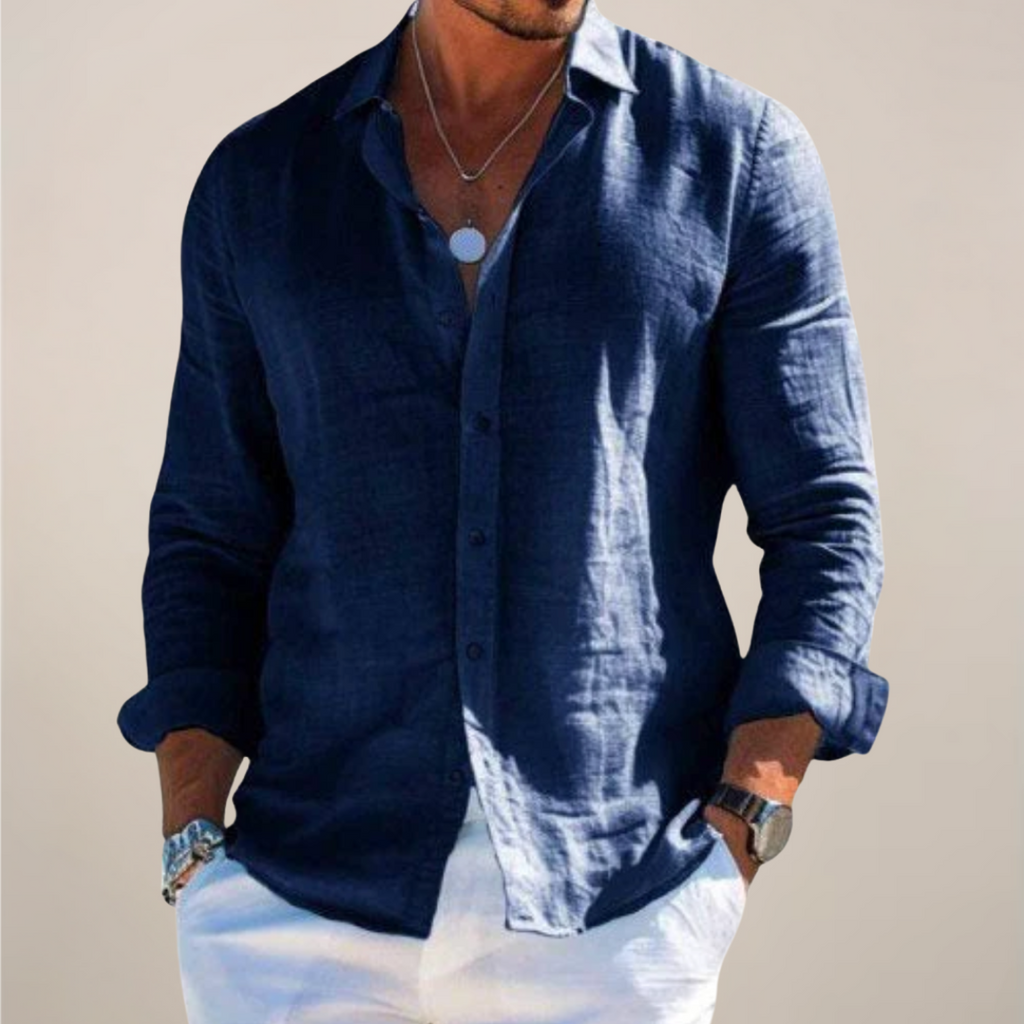 Linen Blend Long Sleeve Button Front Shirt for Men