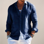Linen Blend Long Sleeve Button Front Shirt for Men