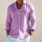 Linen Blend Long Sleeve Button Front Shirt for Men