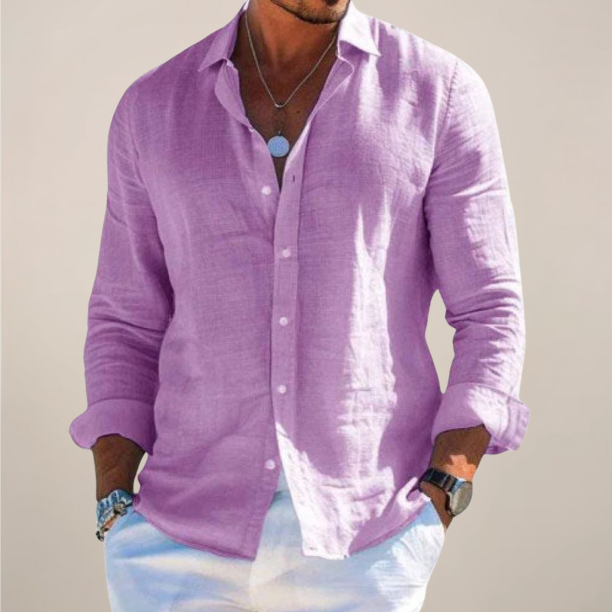 Linen Blend Long Sleeve Button Front Shirt for Men