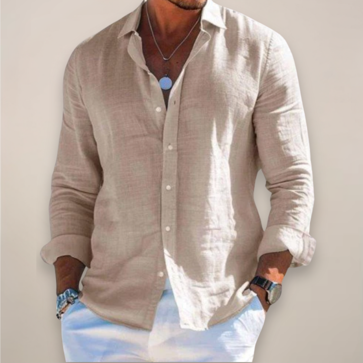 Linen Blend Long Sleeve Button Front Shirt for Men