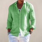Linen Blend Long Sleeve Button Front Shirt for Men