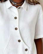 Cotton Linen Asymmetric Placket Button-Down Shirt for Men