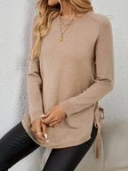 Knit Relaxed Fit Round Neck Longline Jumper with Side Slits for Women | Autumn