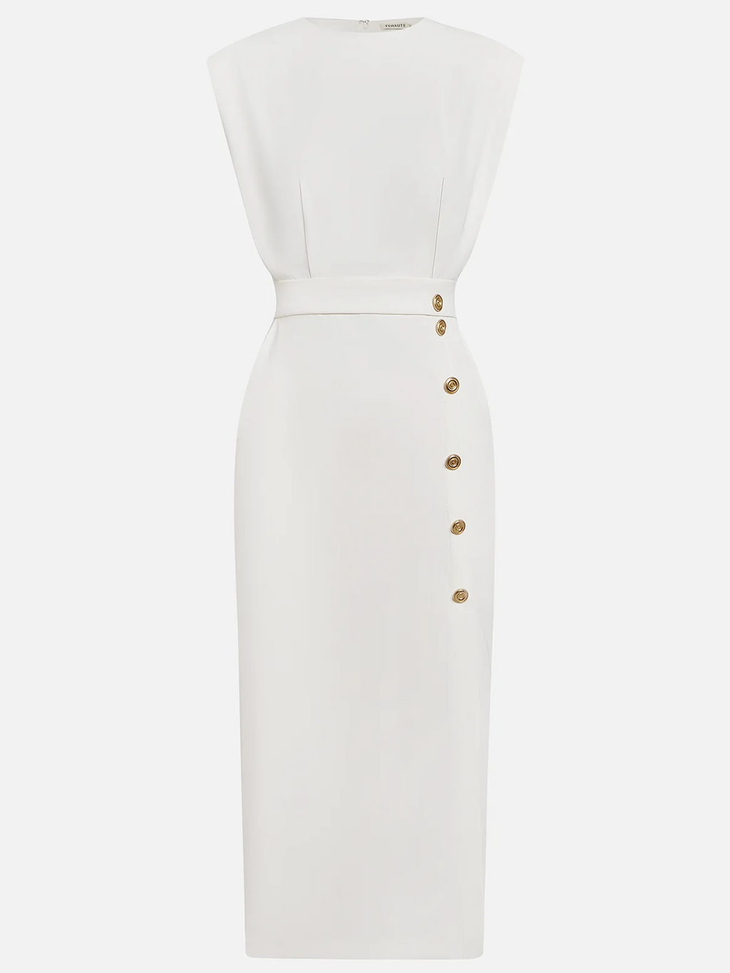 Round Neck Midi Dress with Button Slit Detail for Women