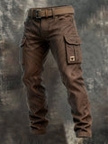Brown Tapered Slim Fit Cargo Trousers with Flap Utility Pockets for Men
