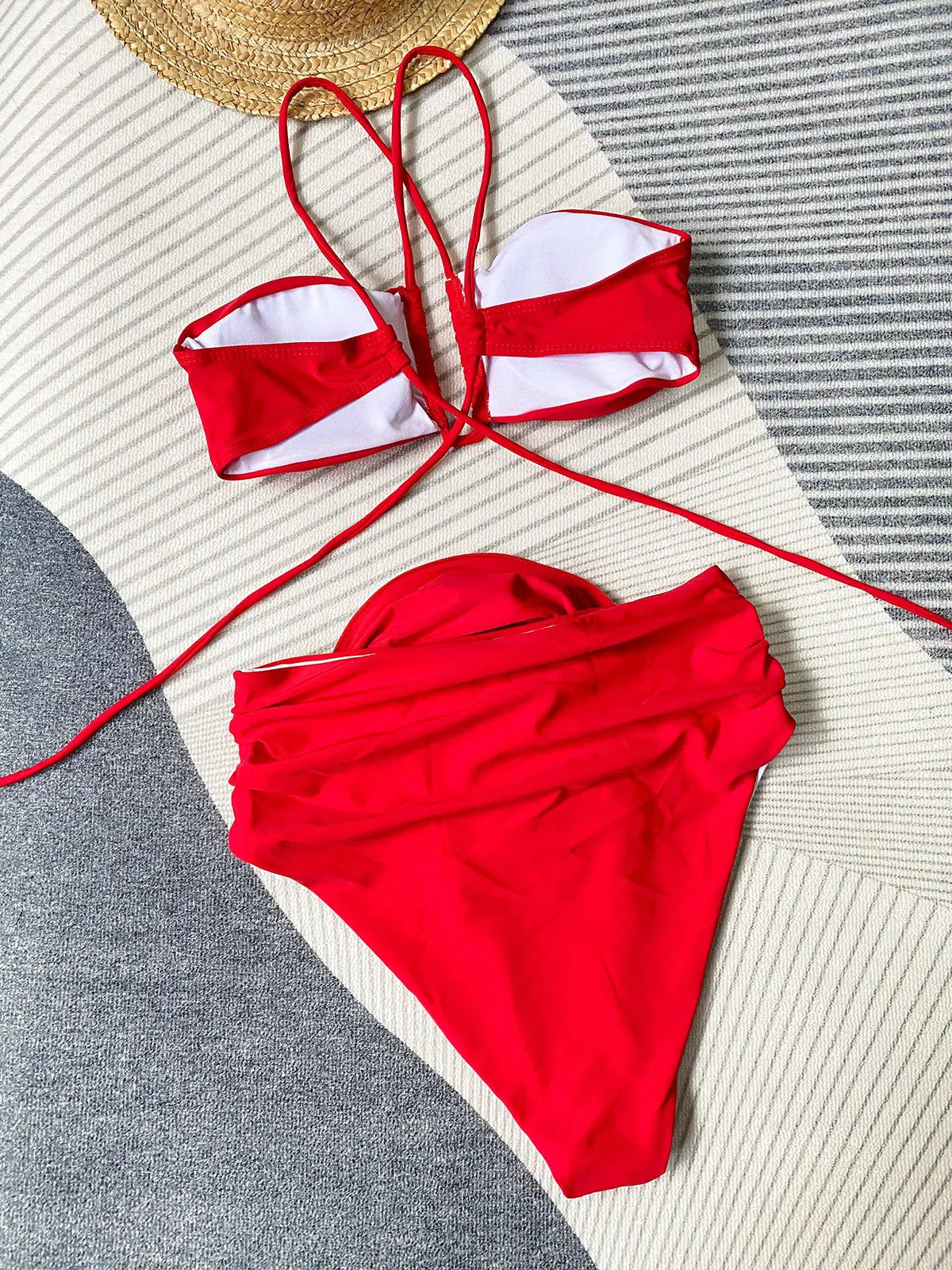 Women Bikini Set | Bandeau halter with wrap strings and flower bottom