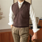 Knitted Shawl Collar V Neck Sleeveless Jumper Waistcoat for Men | Smart Casual