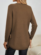 Knit Relaxed Fit Round Neck Longline Jumper with Side Slits for Women | Autumn