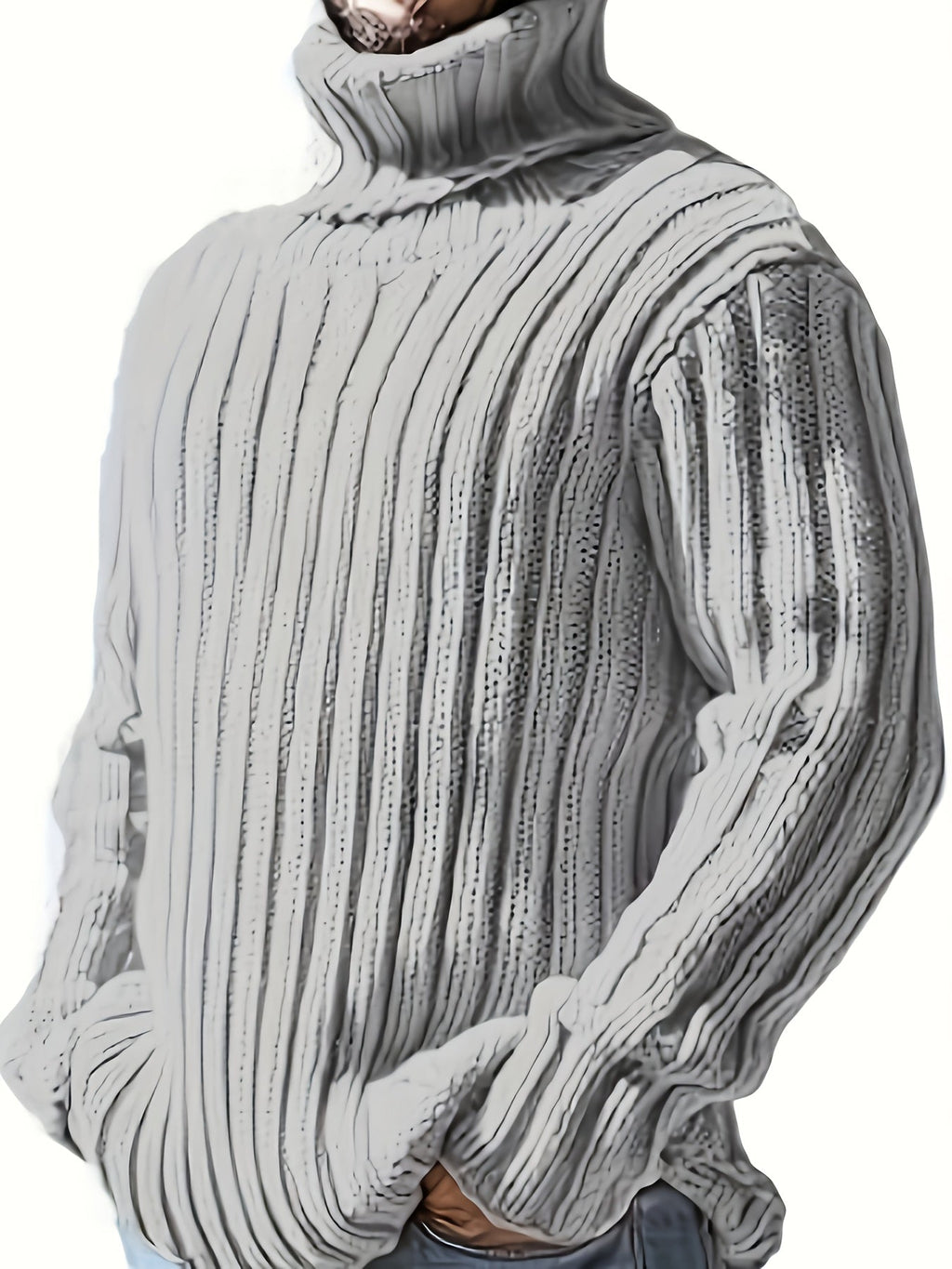 Textured Ribbed Knit High Neck Jumper for Men | Autumn and Winter Layer