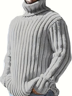 Textured Ribbed Knit High Neck Jumper for Men | Autumn and Winter Layer