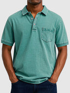 Cotton Denim Short Sleeve Polo Shirt for Men