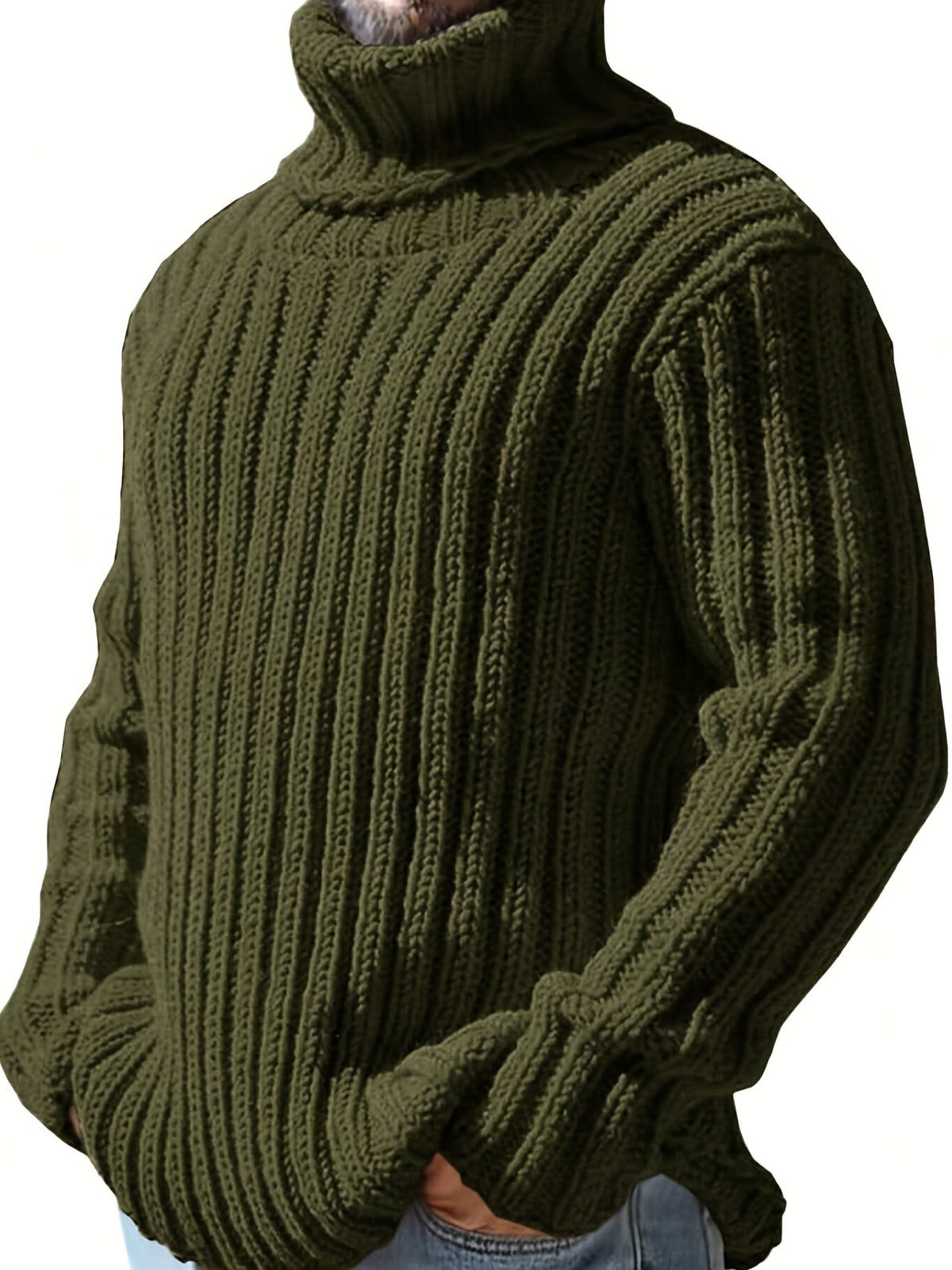 Textured Ribbed Knit High Neck Jumper for Men | Autumn and Winter Layer