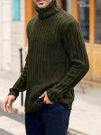 Textured Ribbed Knit High Neck Jumper for Men | Autumn and Winter Layer