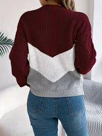 Colour Block Round Neck Knit Jumper for Women | Relaxed Fit Casual Wear