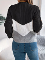 Colour Block Cable Knit Round Neck Long Sleeve Jumper for Women | Autumn Winter