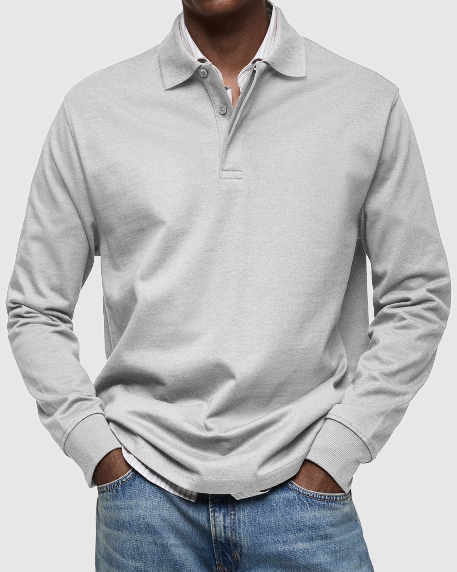Cotton Long Sleeve Polo Shirt for Men
