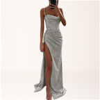Women Dress | Sequin Maxi with Corset Bodice and High Slit