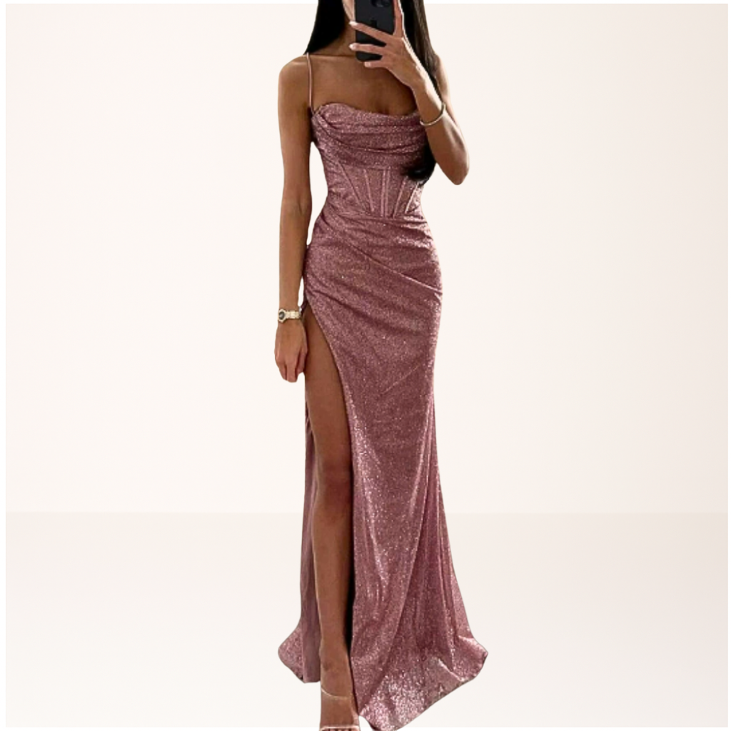 Women Dress | Sequin Maxi with Corset Bodice and High Slit