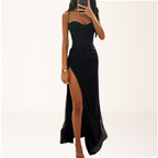 Women Dress | Sequin Maxi with Corset Bodice and High Slit