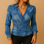V-Neck Long Sleeve Fitted Top for Women