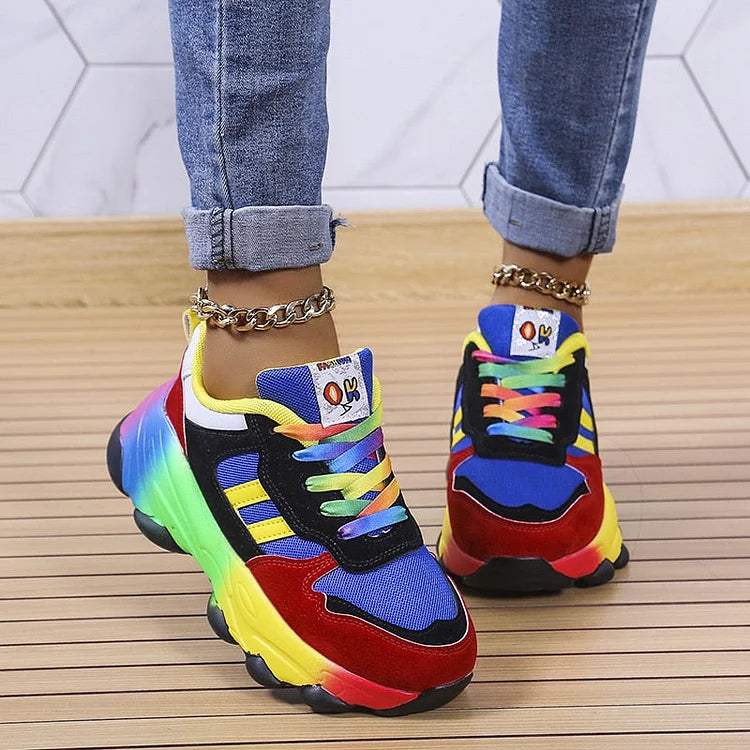 Blue Green Rainbow Orthopaedic Wide Toe Box Lightweight Trainers for Women