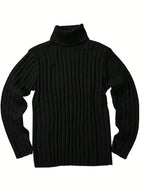 Textured Ribbed Knit High Neck Jumper for Men | Autumn and Winter Layer