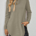 Knit Relaxed Fit Round Neck Longline Jumper with Side Slits for Women | Autumn