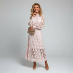 Long Sleeve High Neck Lace Midi Dress for Women | Wedding Guest