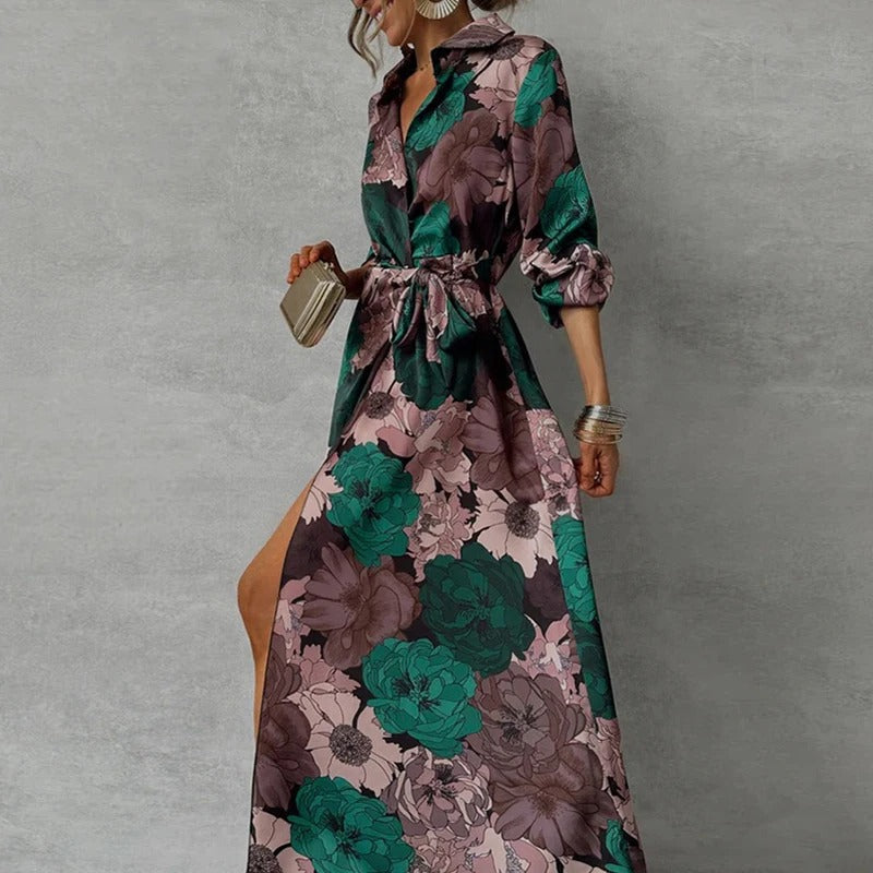 Women Dress | Maxi Length with Waist Belt and Collar