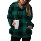 Checkered Quarter Zip Hoodie for Women | Relaxed Fit with Front Pocket