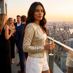 Sequin Cropped Collarless Open Front Blazer for Women | Evening Occasion