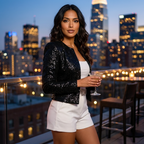 Sequin Cropped Collarless Open Front Blazer for Women | Evening Occasion