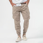 Grey Synthetic Multi-Pocket Cargo Jogger Trousers for Men