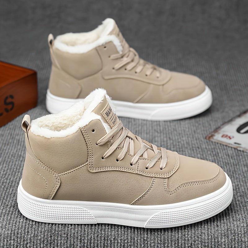 Plush Lined High Top Lace Up Trainers for Men | Cushioned Winter Walking