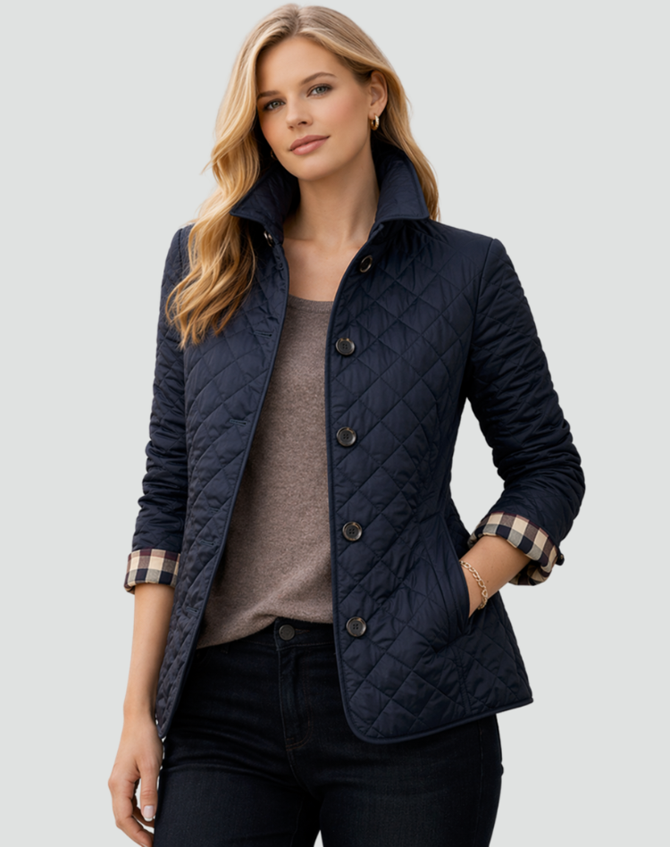 Quilted Stitch Button Front Lightweight Jacket for Women | Mid-Season Coat