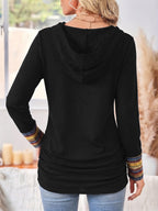 Patchwork Hoodie with Striped Trim and Side Ruching for Women | Casual Wear