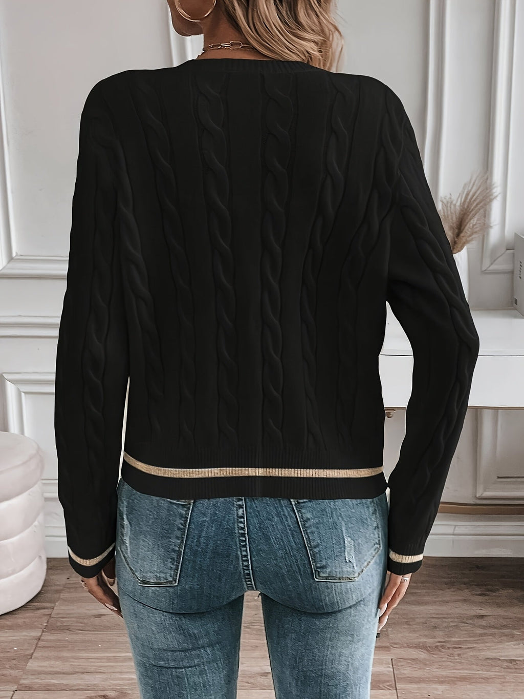 Cable Knit Open Front Buttoned Cardigan for Women | Work and Casual Wear