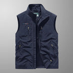 Men's Zip-Up Gilet with Stand Collar and Zip Pockets for Men