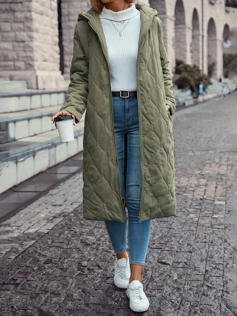 Women's Quilted Hooded Long Sleeve Coat for Women