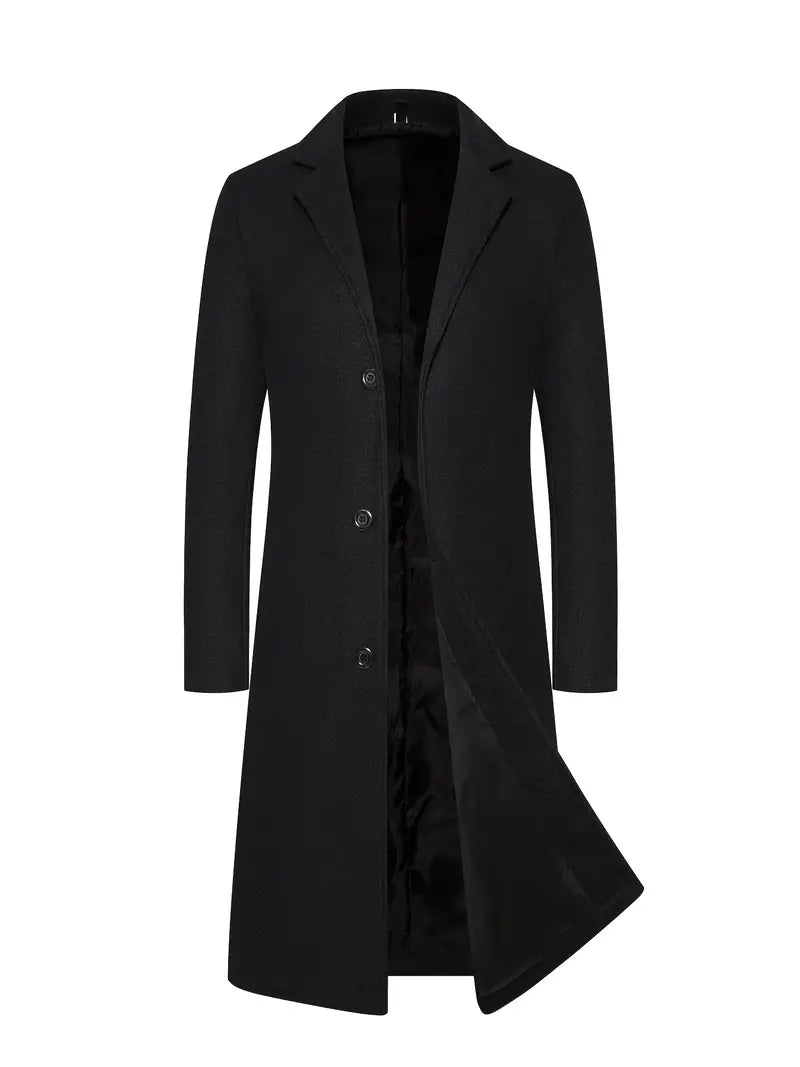Notch Lapel Long Wool Overcoat for Men | Winter Business Style