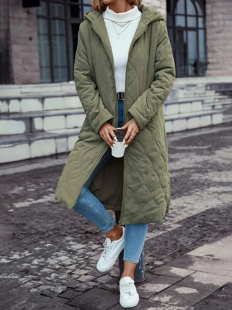 Women's Quilted Hooded Long Sleeve Coat for Women